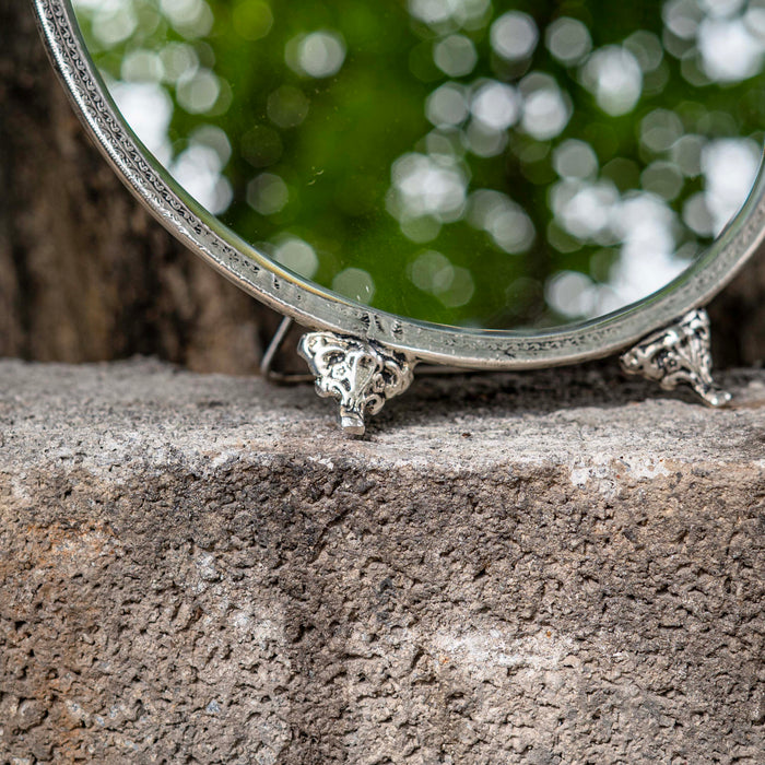 Midori Brass Round Mirror - Silver Finish