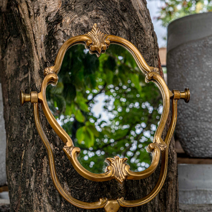 Gul Table Top Mirror With Stand Brass Antique