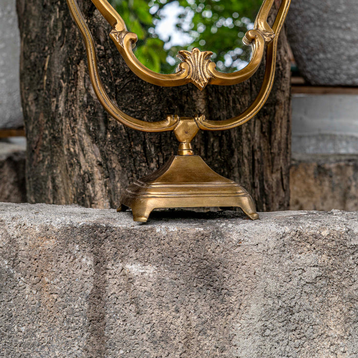 Gul Table Top Mirror With Stand Brass Antique