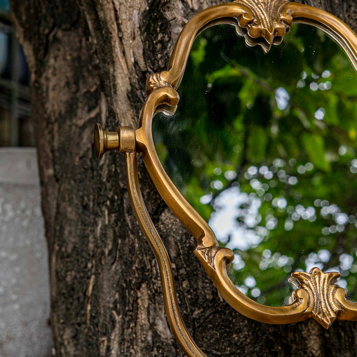 Gul Table Top Mirror With Stand Brass Antique