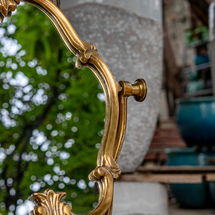 Gul Table Top Mirror With Stand Brass Antique