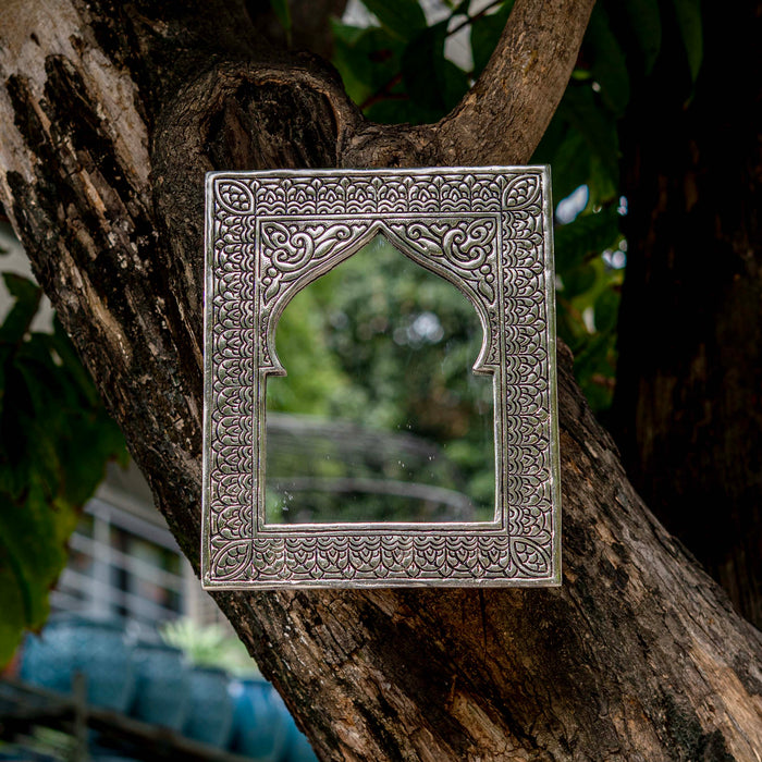 Taziri Brass Table Mirror - Silver Finish