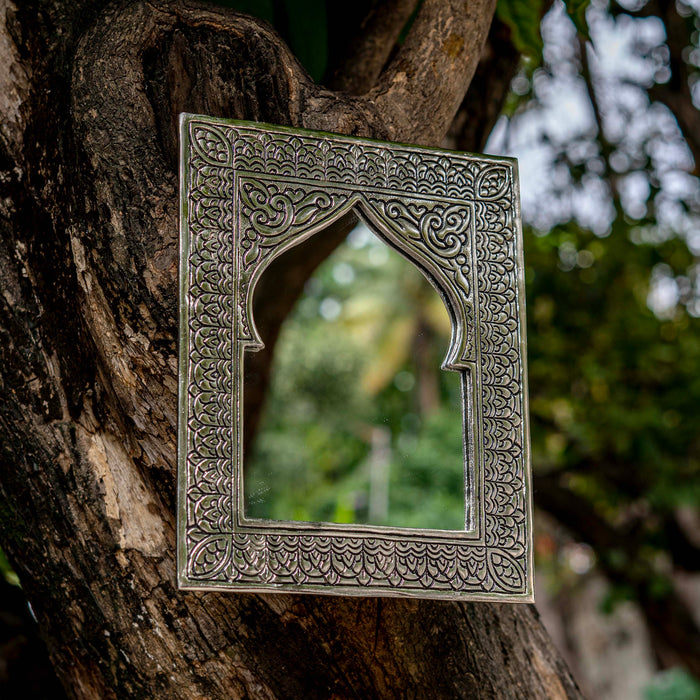 Taziri Brass Table Mirror - Silver Finish