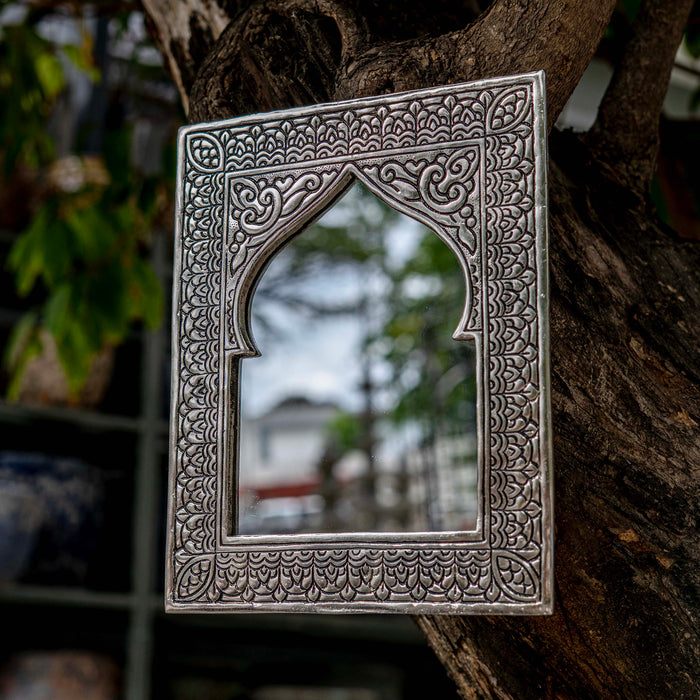 Taziri Brass Table Mirror - Silver Finish