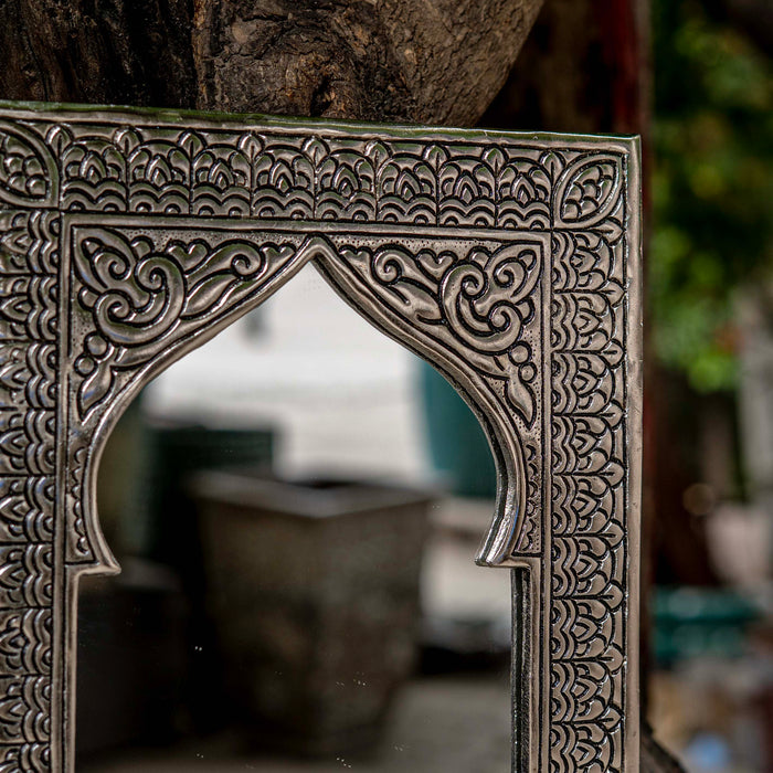 Taziri Brass Table Mirror - Silver Finish