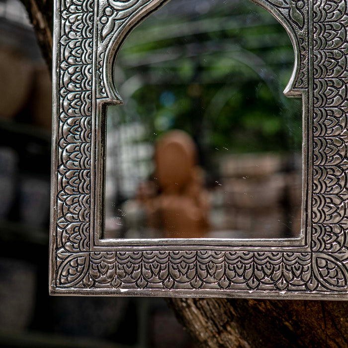 Taziri Brass Table Mirror - Silver Finish
