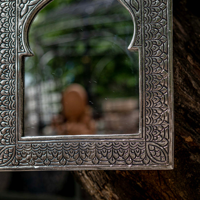 Taziri Brass Table Mirror - Silver Finish