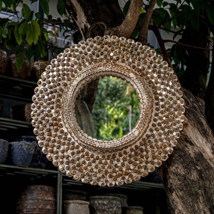 Round Mango Wood Mirror