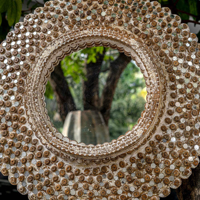 Round Mango Wood Mirror