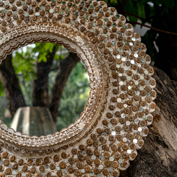 Round Mango Wood Mirror