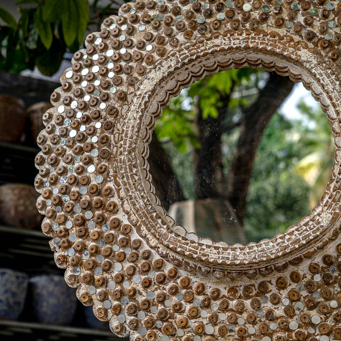 Round Mango Wood Mirror