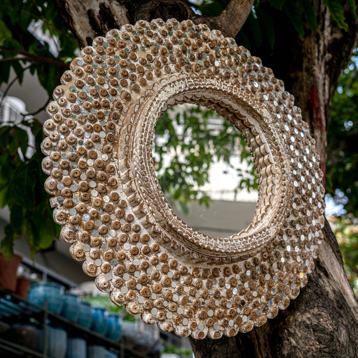 Round Mango Wood Mirror