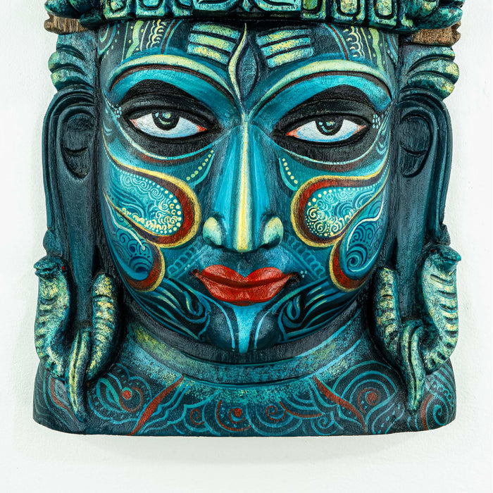 Shiva Mask Theyyam Blue and Red Wall Mounted