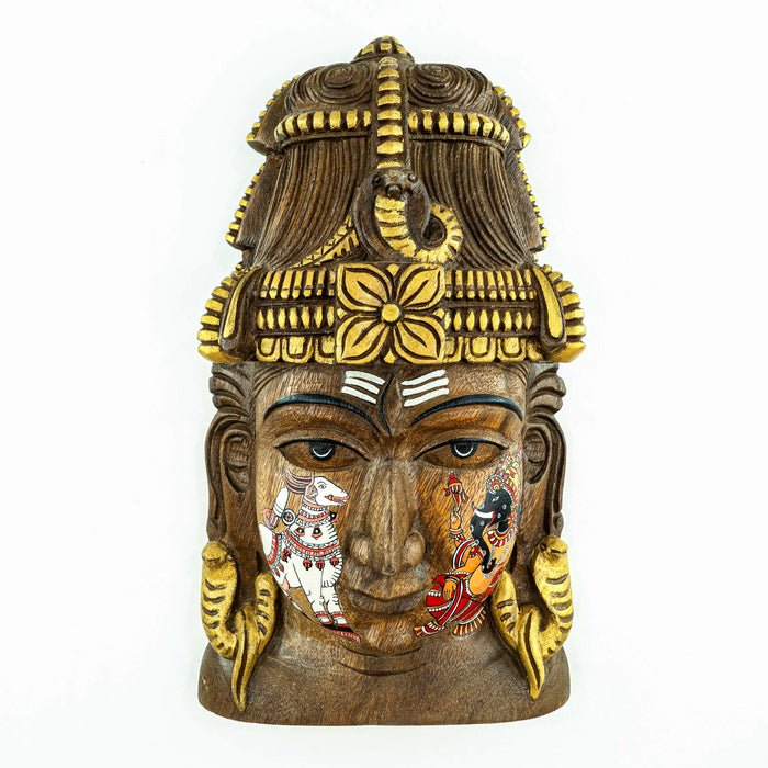 Shiva Mask Ganesha & Nandi Leather Puppet Style Wall Mounted