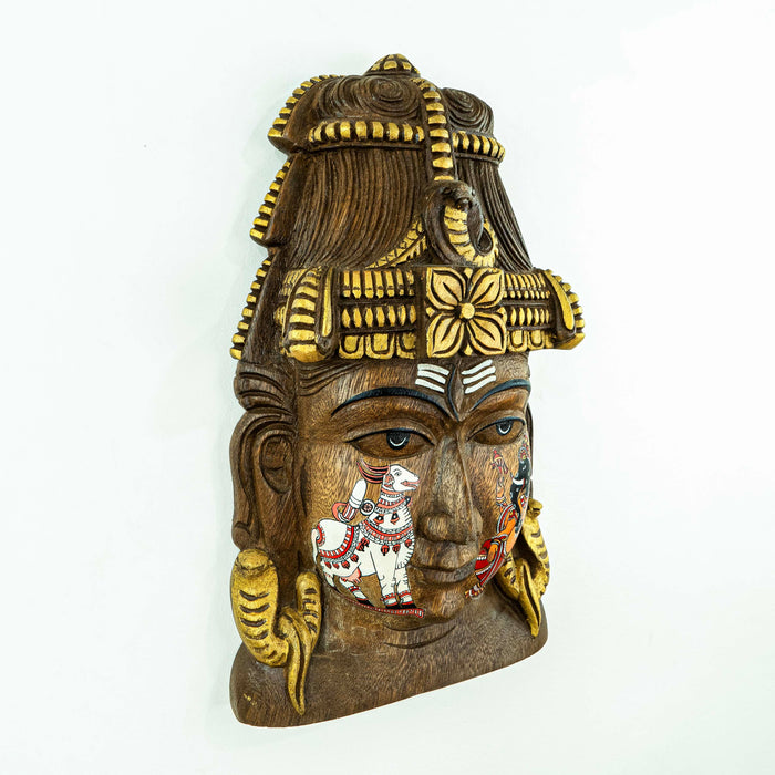 Shiva Mask Ganesha & Nandi Leather Puppet Style Wall Mounted