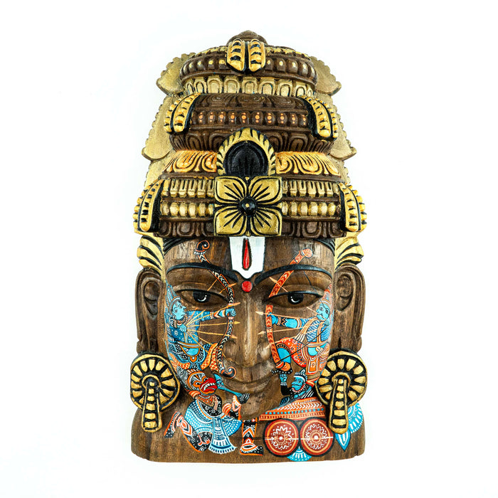 Vishnu Mask Rama Fighting Raavana Leather Puppet Style Wall Mounted