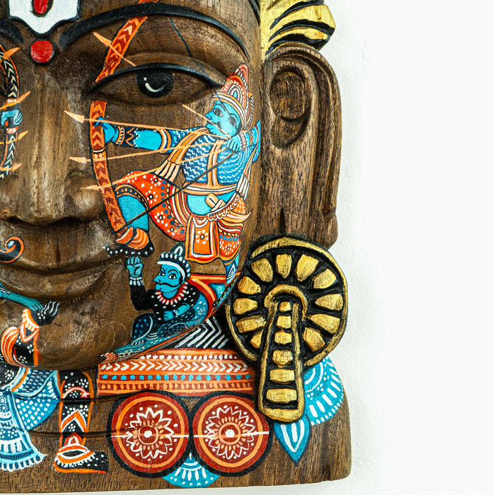 Vishnu Mask Rama Fighting Raavana Leather Puppet Style Wall Mounted
