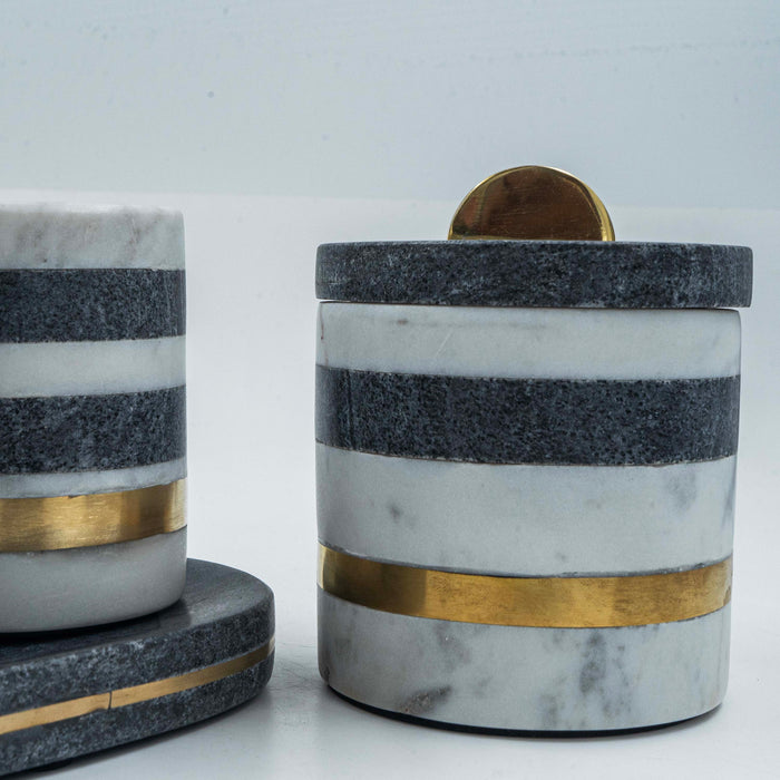 Black & White Marble Brass Inlay Bath Accessories (Set of 4)