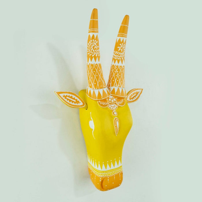 Cow Head Yellow Hand Painting -Mango Wood
