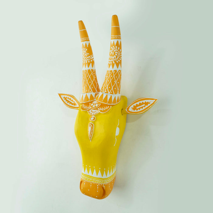Cow Head Yellow Hand Painting -Mango Wood