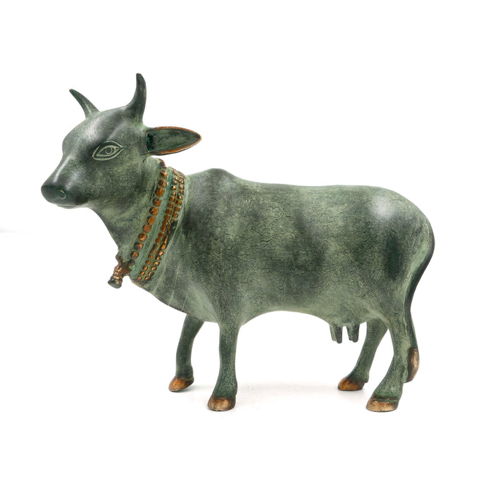 Pichwai Gopashtami Stand Cow Brass Patina