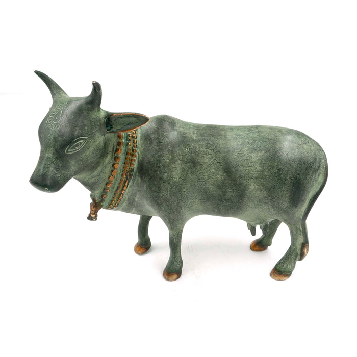 Pichwai Gopashtami Stand Cow Brass Patina