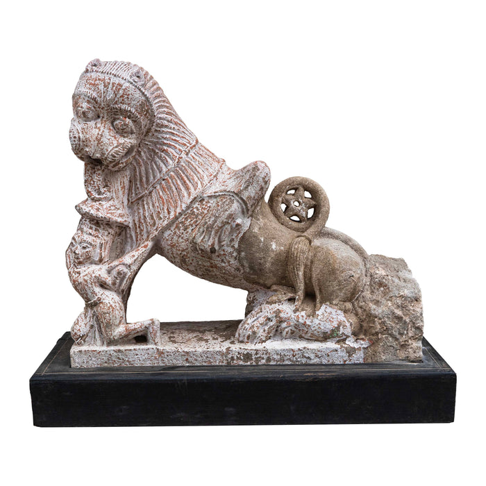 Rasi Simham Stone Lion On Wooden Base