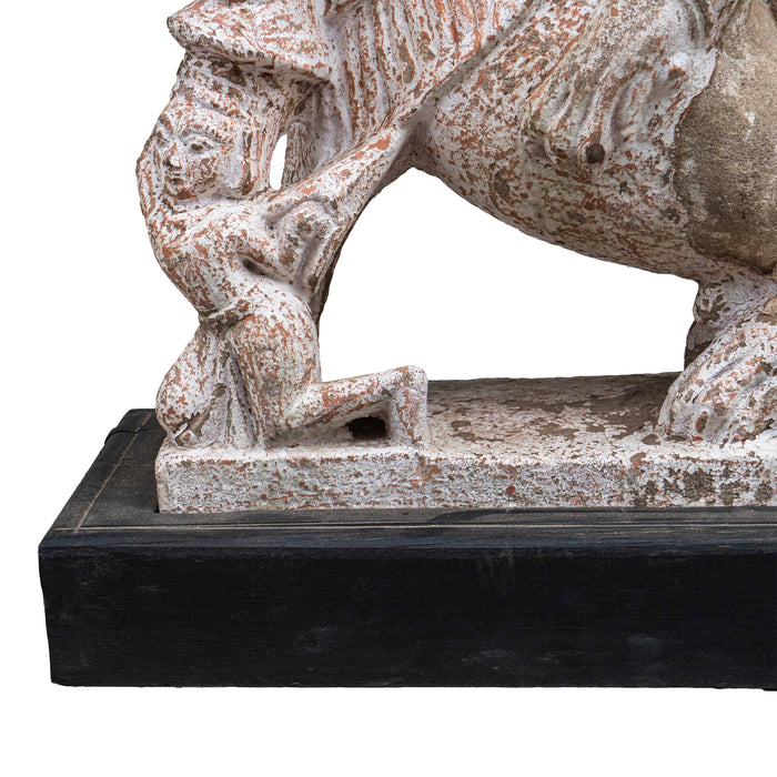 Rasi Simham Stone Lion On Wooden Base