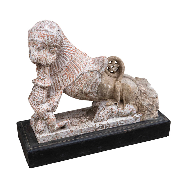 Rasi Simham Stone Lion On Wooden Base