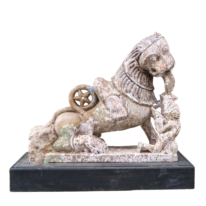 Rasi Simham Stone Lion On Wooden Base