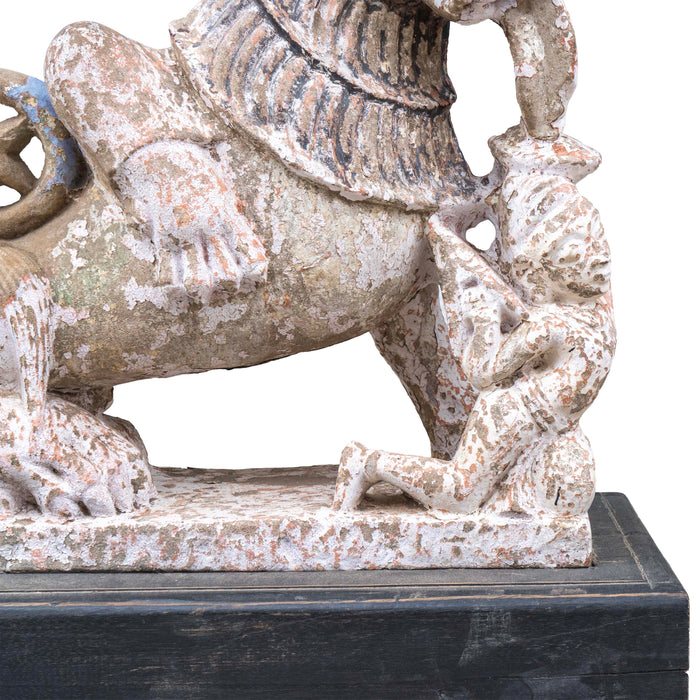 Rasi Simham Stone Lion On Wooden Base