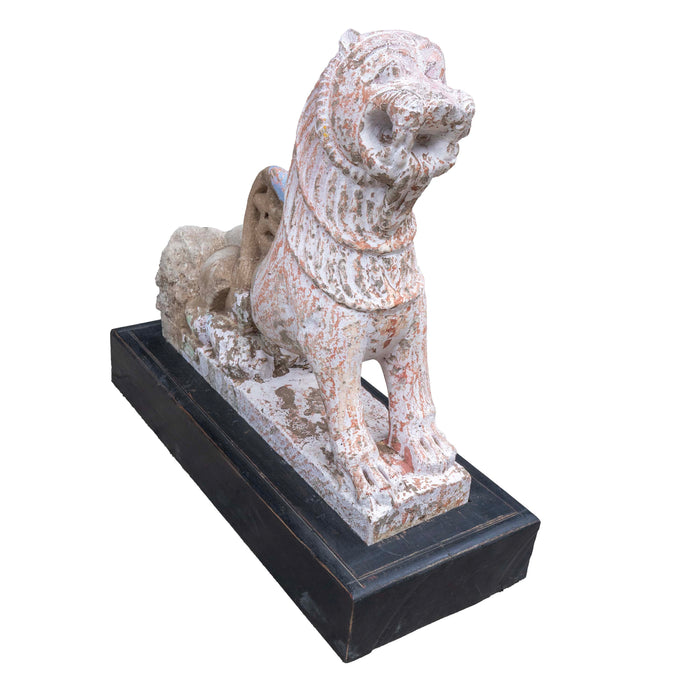 Rasi Simha Stone Lion On Wooden Base