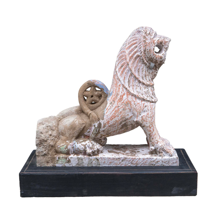 Rasi Simha Stone Lion On Wooden Base