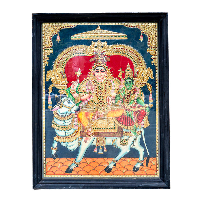 SHIV PARVATHI ON NANDI TANJORE PAINTING