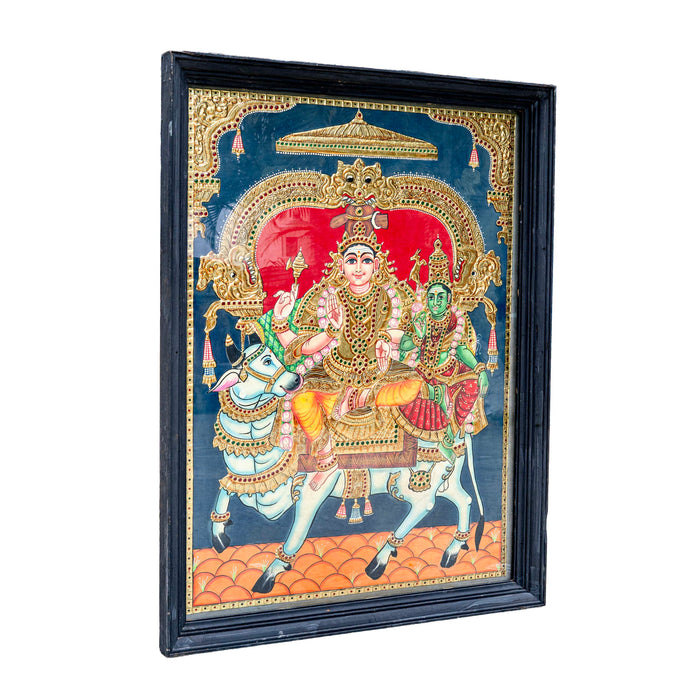 SHIV PARVATHI ON NANDI TANJORE PAINTING