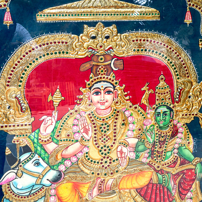 SHIV PARVATHI ON NANDI TANJORE PAINTING