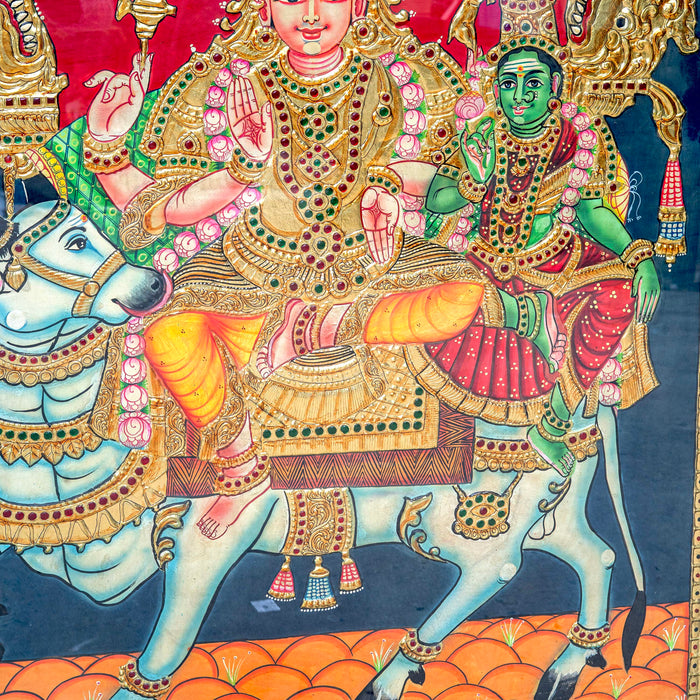SHIV PARVATHI ON NANDI TANJORE PAINTING