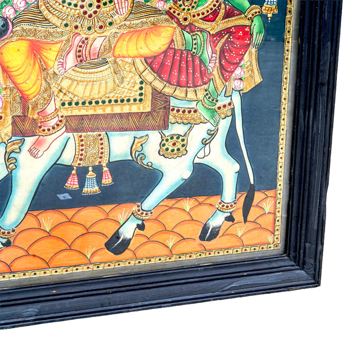 SHIV PARVATHI ON NANDI TANJORE PAINTING