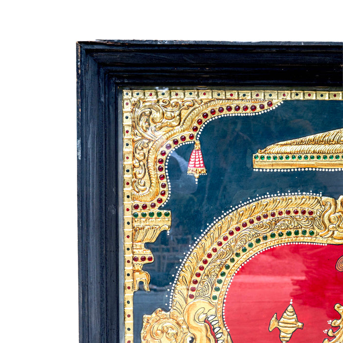 SHIV PARVATHI ON NANDI TANJORE PAINTING