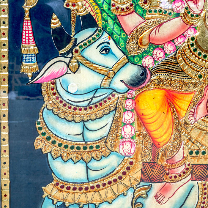 SHIV PARVATHI ON NANDI TANJORE PAINTING