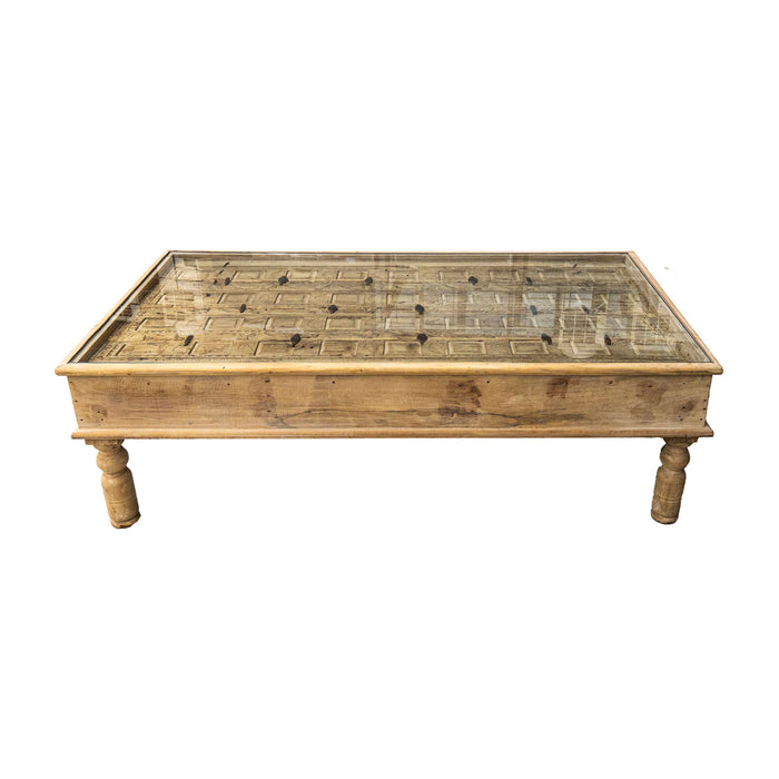 Ehsan Wooden Coffee Table With Glass Top - Made of Teak and Mango Wood