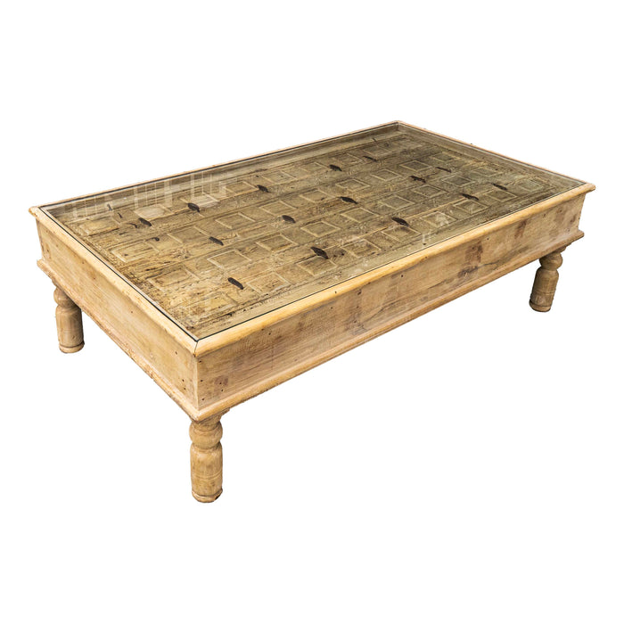 Ehsan Wooden Coffee Table With Glass Top - Made of Teak and Mango Wood