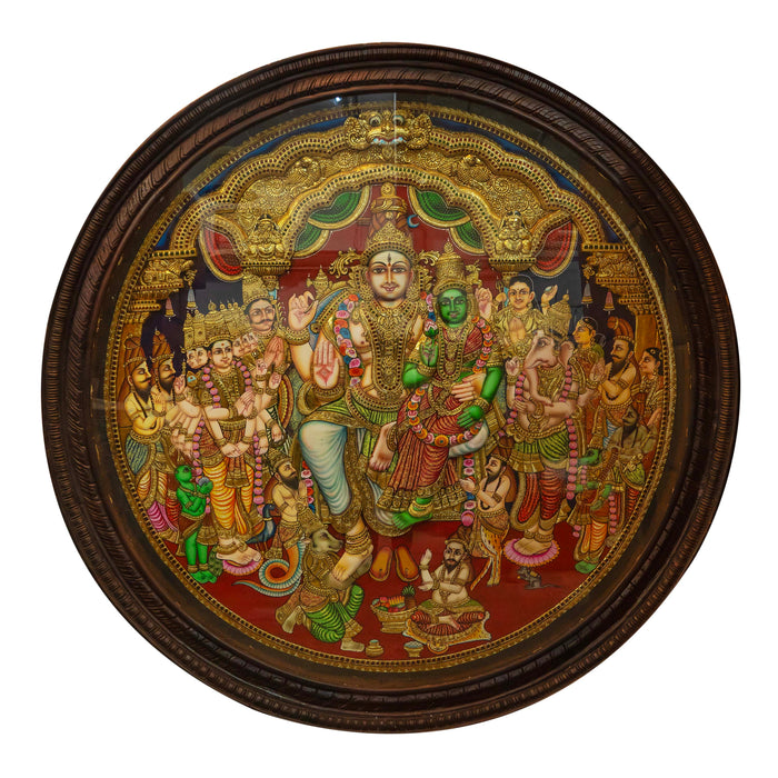 Round Tanjore Painting Shiva Parivaar
