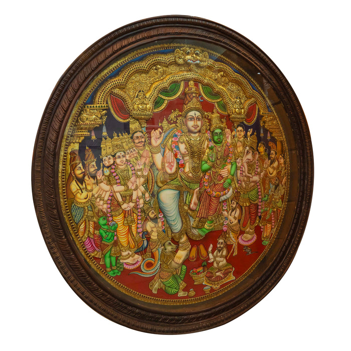 Round Tanjore Painting Shiva Parivaar