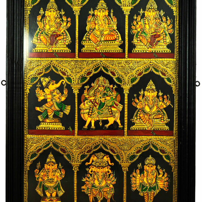 Tanjore Painting Teak with Ashta Ganesha