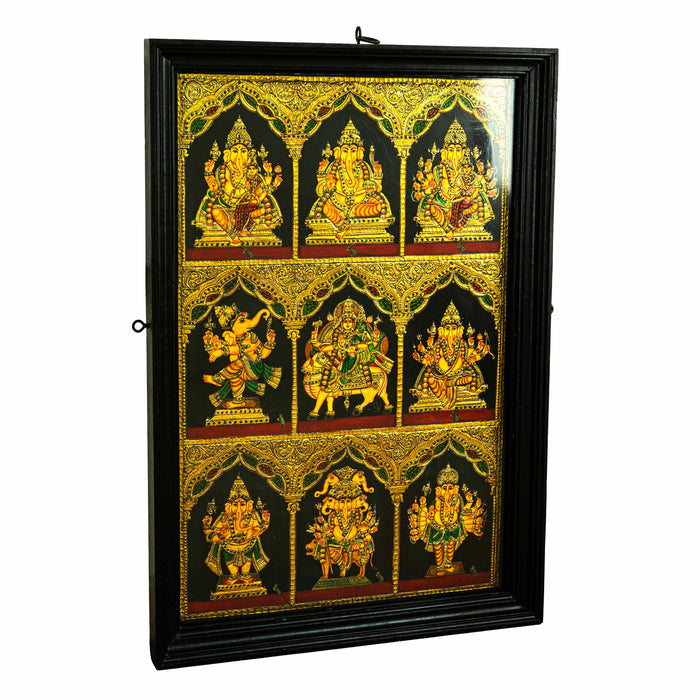 Tanjore Painting Teak with Ashta Ganesha