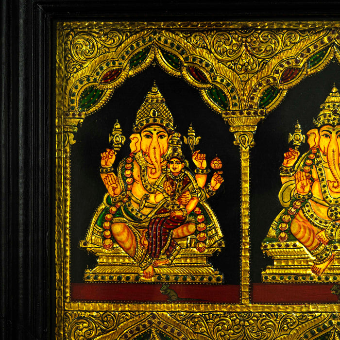Tanjore Painting Teak with Ashta Ganesha