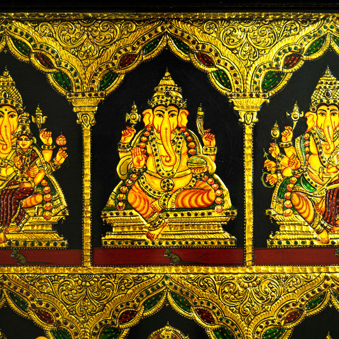 Tanjore Painting Teak with Ashta Ganesha