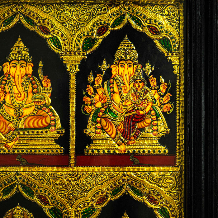 Tanjore Painting Teak with Ashta Ganesha