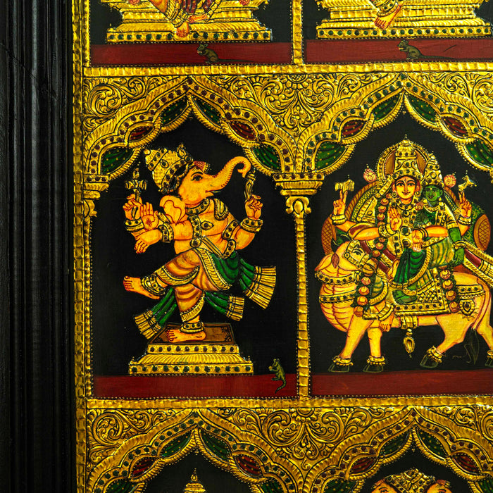 Tanjore Painting Teak with Ashta Ganesha